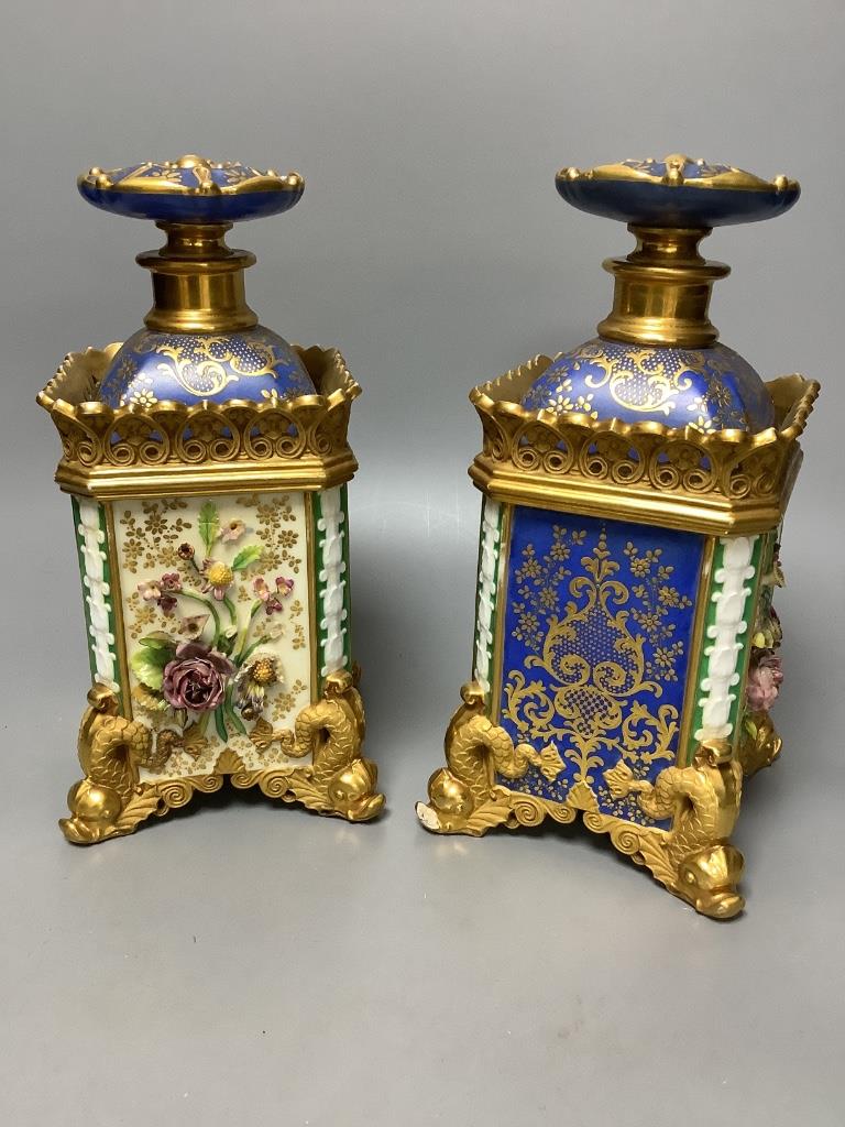 A pair of French porcelain oblong vases and covers, by Jacob Petit, mid 19th century 23cm